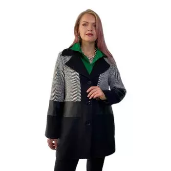 Женское пальто большого размера Fierte Lm96040 с застежкой на пуговицы и кожаной деталью