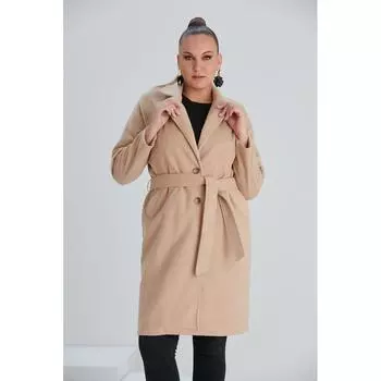 Женское пальто большого размера Fierte Rg9776 с воротником-штампом и застежкой на пуговицах, без подкладки