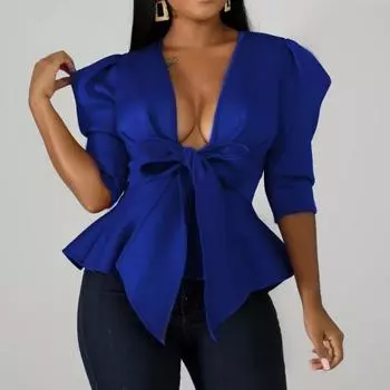 Женское пальто большого размера с рюшами и половиной рукавов, однотонное пышное цветное пальто с бантом, повязка с баской, блейзер, рабочая одежда M темно-зеленого