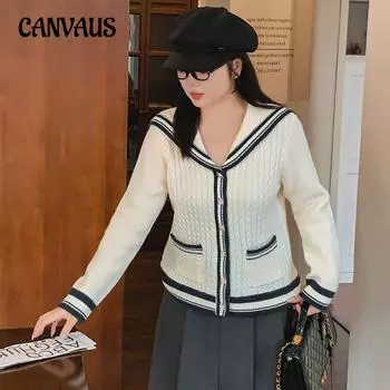 Женское пальто большого размера в стиле преппи, свободный вязаный кардиган, свитер XL темно-синий