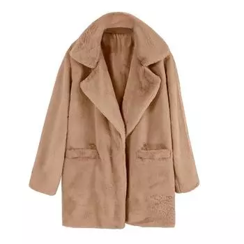Женское пальто, длинное однотонное пальто, свободная плюшевая куртка, пальто из искусственной кожи, женское осенне-зимнее шерстяное пальто S коричневый