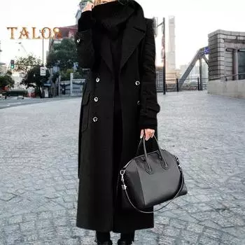 Женское пальто двубортное с отложным воротником кардиган длиной до середины икры с длинными рукавами куртка с карманами приталенный крой OL официальное пальто для поездок на работу S красный