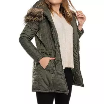 Женское пальто Fierte больших размеров Cbn22442 с фиксированным капюшоном и застежкой-молнией, спортивная карманная подкладка, стеганое