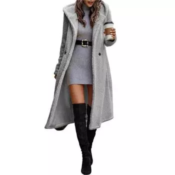 Женское пальто, флисовая термошапка с двойными пуговицами, женское пальто, женская одежда S бежевый