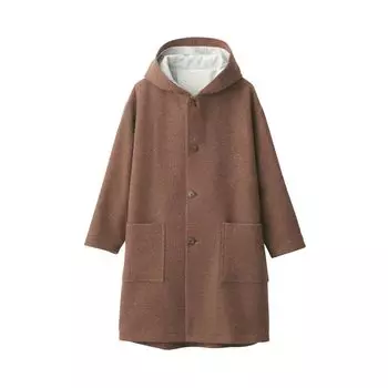 Женское пальто-худи из твила со смесовой шерстью MUJI, BG1R1A4A, Кирпичный, Женский размер S