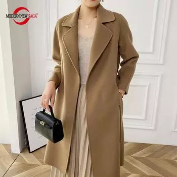 Женское пальто из 100% шерсти, СОВРЕМЕННОЕ НОВОЕ Осеннее шерстяное длинное пальто SAGA, полупальто ручной работы, зимняя теплая шерстяная длинная куртка, пальто S чёрный