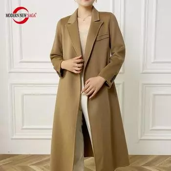 Женское пальто из 100% шерсти, СОВРЕМЕННОЕ НОВОЕ зимнее теплое шерстяное длинное пальто SAGA, высокое качество, осенняя шерстяная длинная куртка, полупальто, кашемировое пальто ручной работы S чёрный