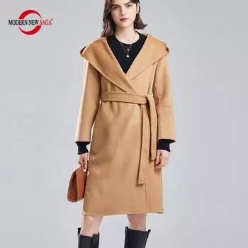 Женское пальто из 100% шерсти, СОВРЕМЕННОЕ НОВОЕ Осеннее шерстяное длинное пальто SAGA с капюшоном, зимнее теплое шерстяное пальто, женское S красный