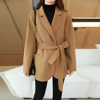 Женское пальто из 100% шерсти, СОВРЕМЕННОЕ НОВОЕ Осеннее шерстяное длинное пальто SAGA, полупальто ручной работы, зимняя теплая шерстяная длинная куртка, пальто S верблюд