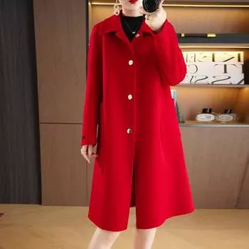 Женское пальто из 100% шерсти, СОВРЕМЕННОЕ НОВОЕ Осеннее шерстяное длинное пальто SAGA, полупальто ручной работы, зимняя теплая шерстяная длинная куртка, пальто S красный