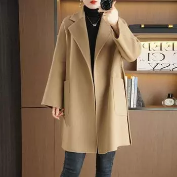 Женское пальто из 100% шерсти, СОВРЕМЕННОЕ НОВОЕ Осеннее шерстяное длинное пальто SAGA, полупальто ручной работы, зимняя теплая шерстяная длинная куртка, пальто S бежевый