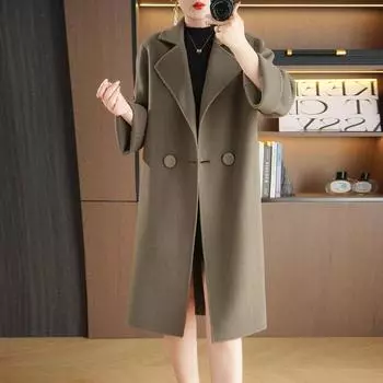 Женское пальто из 100% шерсти, СОВРЕМЕННОЕ НОВОЕ Осеннее шерстяное длинное пальто SAGA, полупальто ручной работы, зимняя теплая шерстяная длинная куртка, пальто S хаки
