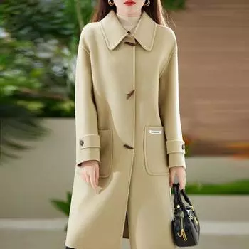 Женское пальто из 100% шерсти, СОВРЕМЕННОЕ НОВОЕ Осеннее шерстяное длинное пальто SAGA, полупальто ручной работы, зимняя теплая шерстяная длинная куртка, пальто S светло-серый