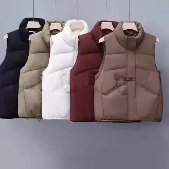 Женское пальто из хлопка с тремя пуговицами, осенне-зимнее, новое, воротник-стойка, иностранный газовый жилет из хлопка, свободный верх M чёрный