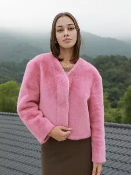 Женское пальто из искусственного меха Diao Rong, теплое и теплое для отдыха и поездок на работу ONE SIZE розовый