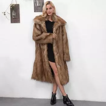 Женское пальто из искусственного меха с отложным воротником, зимнее теплое женское пальто из искусственного меха, повседневная куртка XXXL