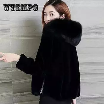 Женское пальто из искусственного меха, зимняя однотонная короткая куртка на молнии с капюшоном, женское повседневное теплое пальто большого размера XXXL бежевый