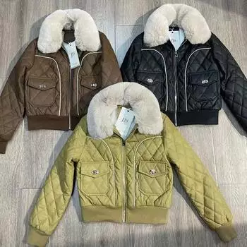 Женское пальто из искусственной кожи и хлопка, короткое зимнее, новый стиль, воротник из натурального меха, плюс бархатная кожаная куртка для невысоких людей M