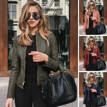 Женское пальто из искусственной кожи с застежкой-молнией, кардиган с гладкой поверхностью, однотонный, с длинными рукавами, приталенная куртка, повседневная верхняя одежда для поездок на работу, учебы и работы 2XL армия зеленый