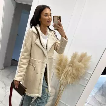 Женское пальто из искусственной овечьей шерсти, осень-зима, винтажное, большого размера, с длинным рукавом, двубортные куртки S чёрный