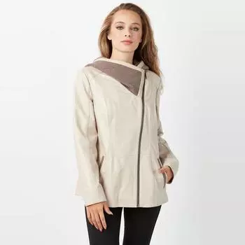 Женское пальто из натуральной кожи налан бежевого цвета