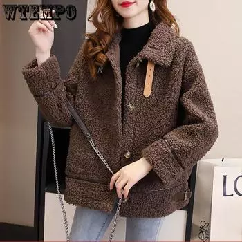 Женское пальто из овечьей шерсти с длинными рукавами, свободное свободное осенне-зимнее универсальное теплое и комфортное универсальное плюшевое теплое пальто XXL