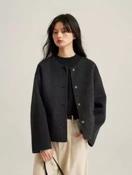 Женское пальто из шерсти премиум-класса - Новинка сезона Осень/Зима 2025, маленький размер, короткая куртка с круглым вырезом в элегантном стиле S