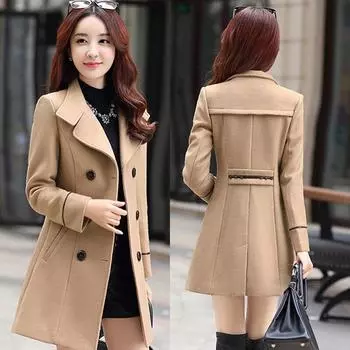 Женское пальто из смешанной шерсти, элегантное осенне-зимнее пальто, женское тонкое пальто больших размеров, корейская мода, сохраняющее тепло, шерстяное пальто M хаки