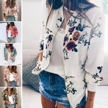Женское пальто, кардиган с эластичными манжетами и длинными рукавами, дышащая цветная молния, мягкая весенняя куртка с цветочным принтом, женская одежда L