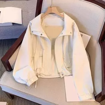 Женское пальто-карго с капюшоном, свободное однотонное пальто с длинными рукавами, застежкой-молнией, коротким типом, со шнурком и карманами, тонкая женская куртка для поездок на работу и обратно L розовый