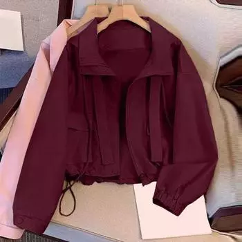 Женское пальто-карго с капюшоном, свободное однотонное пальто с длинными рукавами, застежкой-молнией, коротким типом, со шнурком и карманами, тонкая женская куртка для поездок на работу и обратно L чёрный