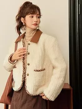 Женское пальто Mishow из овечьей шерсти, новинка 2023 года, зимняя теплая утолщенная стильная куртка в стиле пэчворк MXC51W0105 S