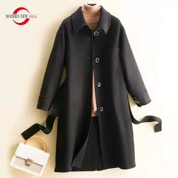 Женское пальто MODERN NEW SAGA, 100% шерсть, осеннее шерстяное длинное пальто, зимнее шерстяное пальто, кашемировое пальто
