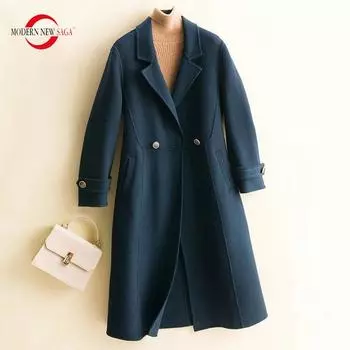 Женское пальто MODERN NEW SAGA из 100% мериносовой шерсти, осеннее шерстяное длинное пальто, полупальто, зимнее полушерстяное пальто, пальто