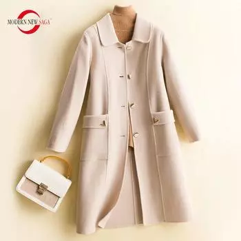 Женское пальто MODERN NEW SAGA из 100% мериносовой шерсти, осеннее шерстяное длинное пальто, полупальто, зимнее пальто, шерстяные длинные куртки
