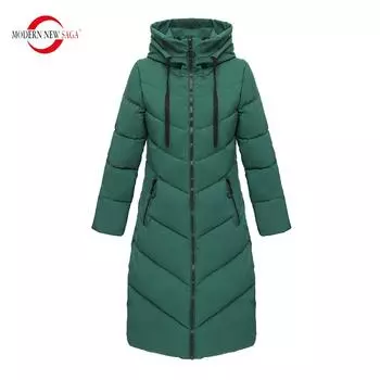 Женское пальто MODERN NEW SAGA, зимнее женское толстое хлопковое стеганое пальто, пуховая парка, женская длинная куртка с капюшоном, большие размеры XL светло-синий