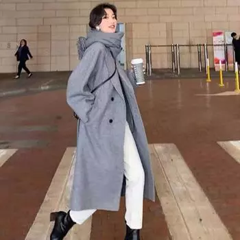 Женское пальто, модное длинное шерстяное пальто с осенне-зимним покрытием для женщин, теплое пальто XL коричневый