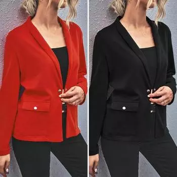 Женское пальто на одной пуговице с накладным карманом и лацканами с длинным рукавом, сплошной цвет, деловой деловой стиль, женский весенне-осенний пиджак, костюм, пальто