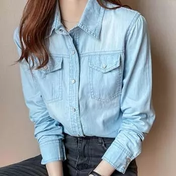 Женское пальто на пуговицах в ковбойском стиле, джинсовая рубашка 2XL