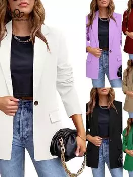 Женское пальто, новинка весны и осени, элегантные однотонные пиджаки с длинными рукавами для отдыха, модная роскошная свободная женская одежда S белый
