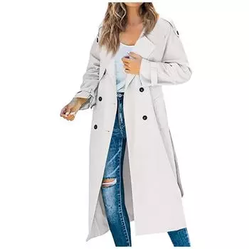 Женское пальто, однотонное приталенное пальто, куртка, длинная верхняя одежда, ветровка, Тренч, элегантный плащ XXL белый