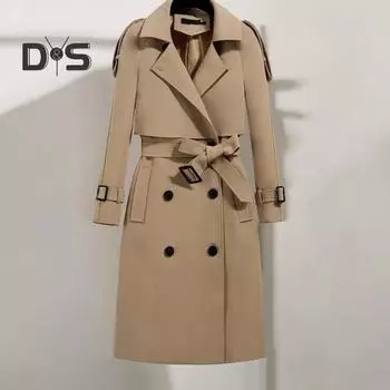 Женское пальто осень-зима с поясом, отложным воротником, элегантное, однотонное, с двумя карманами, с длинными рукавами, толстое, теплое, средней длины, офисная женская куртка, верхняя одежда 2XL хаки