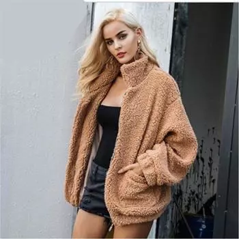 Женское пальто оверсайз Тедди , женская куртка из искусственного меха Борг на молнии, размер Sxxxl Tag XL=US M