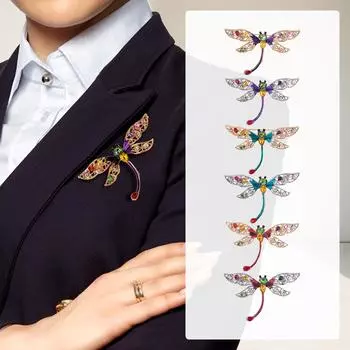 Женское пальто полихроматическая брошь-стрекоза, новая шестицветная брошь со стразами, булавка для женщин, ювелирные изделия, подарки PD1080 фиолетовый/золотой