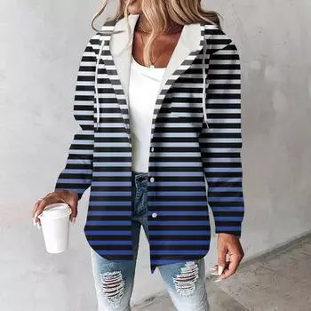 Женское пальто, повседневная и модная композитная толстая и теплая куртка с капюшоном и принтом L темно-синий