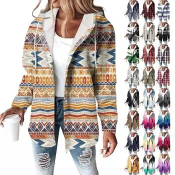 Женское пальто, повседневная и модная композитная толстая и теплая куртка с капюшоном и принтом L армия зеленый