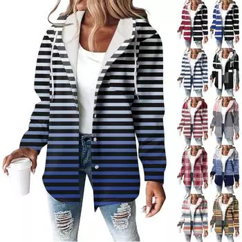 Женское пальто, повседневная и модная композитная толстая и теплая куртка с капюшоном и принтом L темно-синий