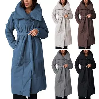 Женское пальто, повседневная однотонная свободная длинная и теплая хлопковая куртка L бежевый