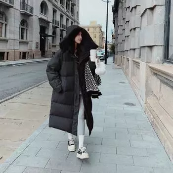 Женское пальто-пуховик Длинный пуховик Куртка XL чёрный