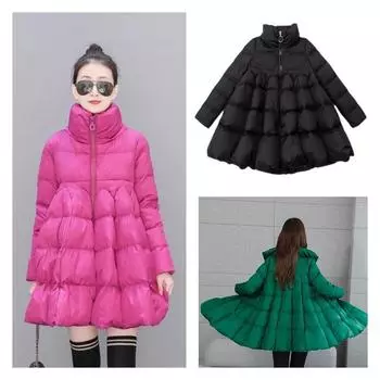 Женское пальто-пуховик, куртка, пальто, расклешенное плиссированное стеганое стеганое пальто, теплая зимняя одежда S чёрный